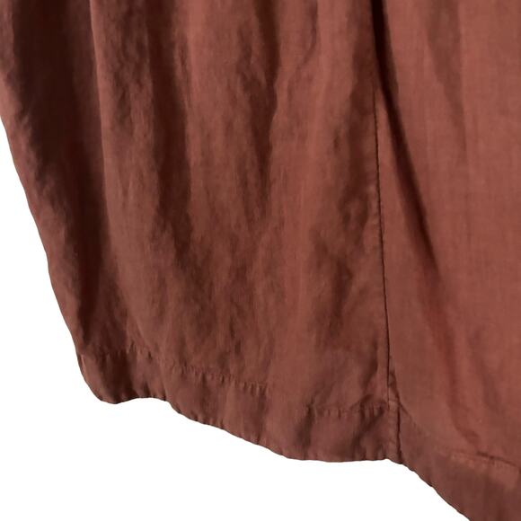 Esby Poe Top 100% Linen Size XS Rust V Neck Blouse Flowy Drapey Short Sleeve - Picture 6 of 8